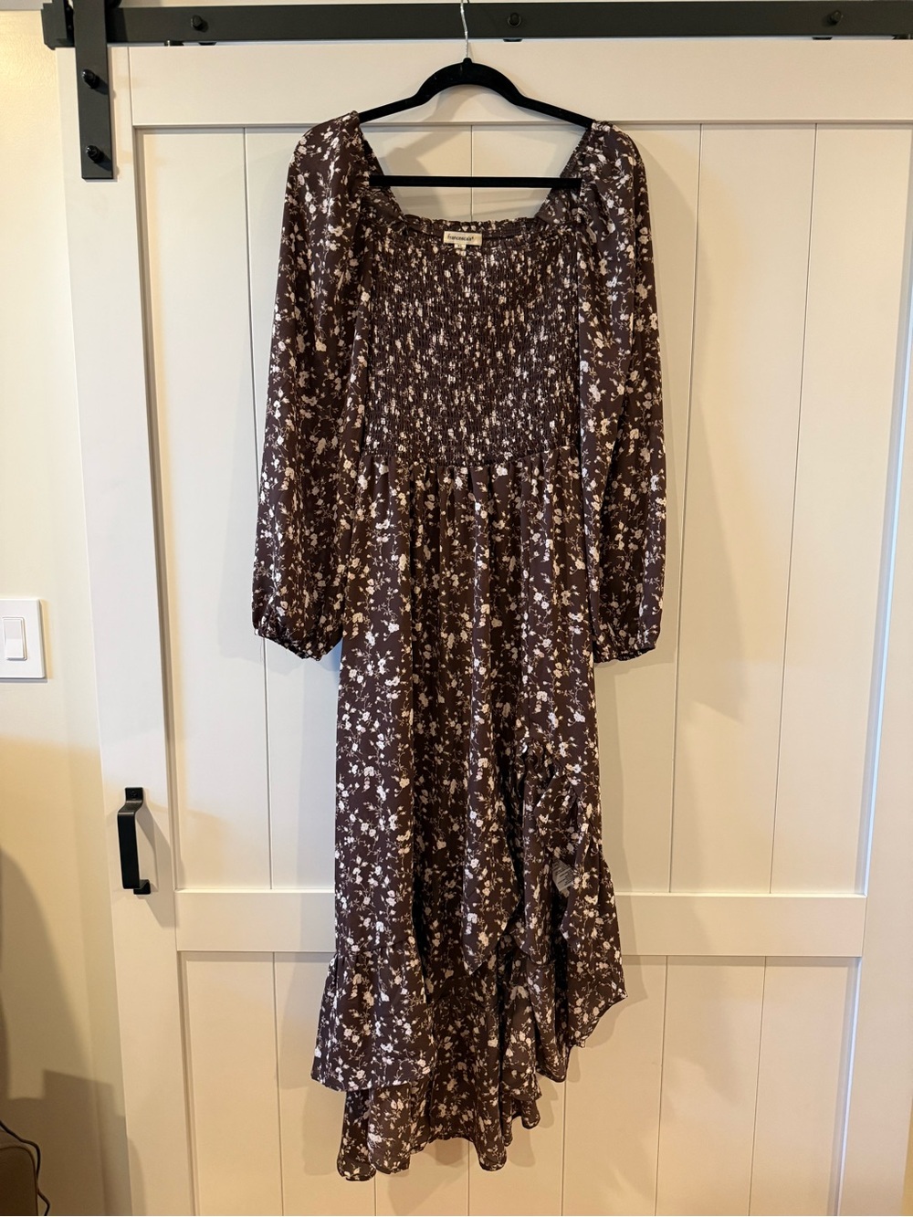 Francesca's Collections Brown Floral Smocked Midi Dress